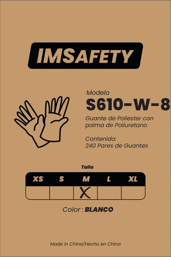 Arte de la caja IMSafety S610-W-8, guante blanco talla M