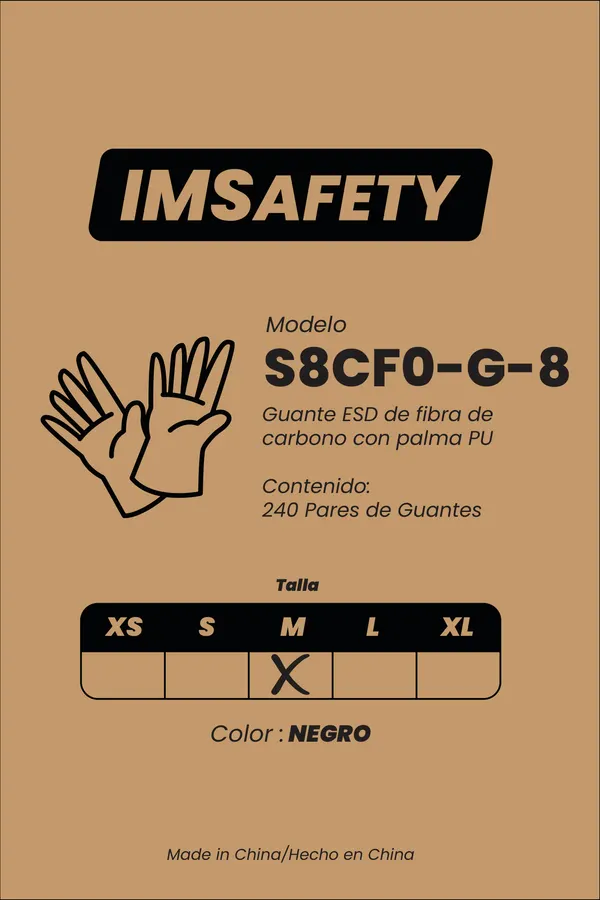 Arte de la caja IMSafety S8CF0-G-8, guante ESD talla M